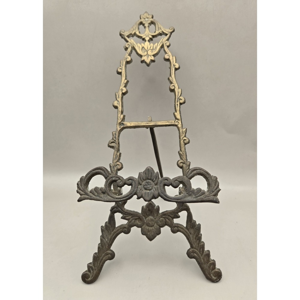 Vintage Solid Ornate Brass Easel 10" Stand For Photo Or Plate B#36